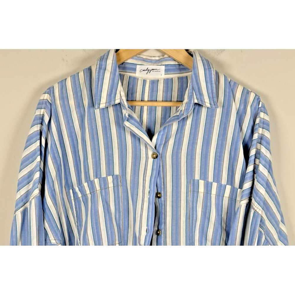 Carly Jean Los Angeles Women's Blue & White Stripe Button‎ Down Small Beachy - Picture 2 of 10